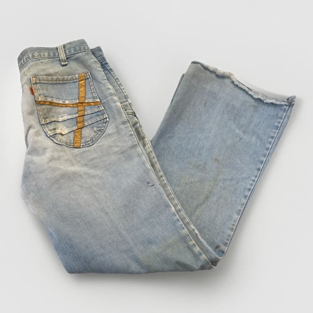 Vintage Levis Fresh Produce Jeans Mens 32 x 30 70s Flare Boot USA Distressed